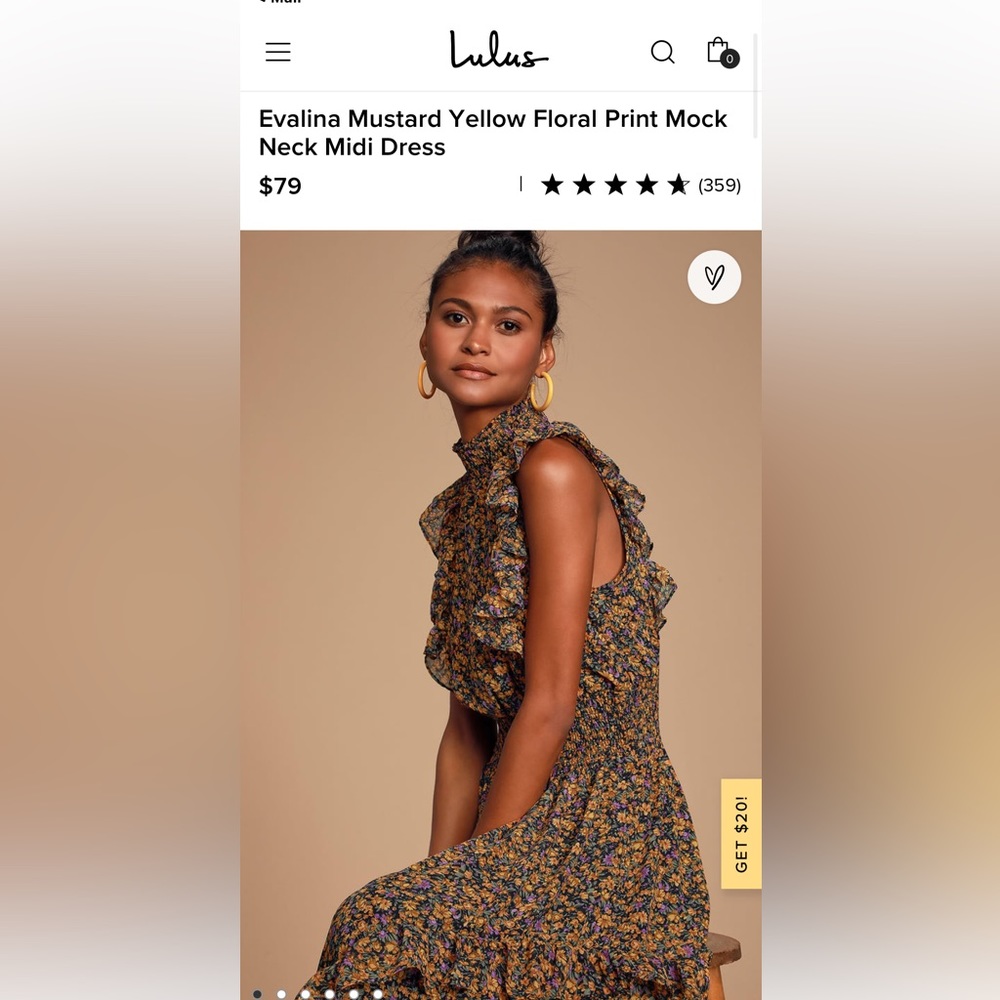 Lulus Evalina Mustard Yellow Floral Print Mock Neck Midi Dress